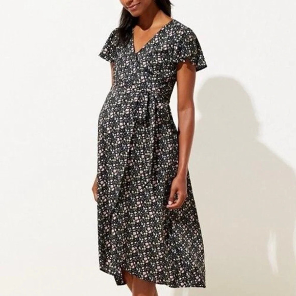 LOFT Petite Floral Flutter Sleeve Wrap Dress - Picture 1 of 6